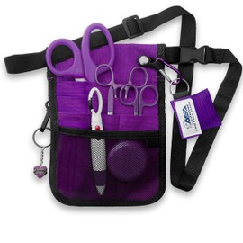 ASA Techmed Nurse Fanny Pack with Trauma Shears & Accessories – Medical Utility Belt with Nursing Supplies Including Tweezers, Bandage Scissors, CPR Face Shield, Measuring Tape - Purple