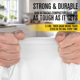 Ultrasac Trash Compactor Bags - (40 Pack with Ties) 18 Gallon for 15 inch Compactors - 25" x 35" Heavy Duty 2.5 MIL Garbage Disposal Bags Compatible with Kitchenaid Kenmore Whirlpool GE Gladiator