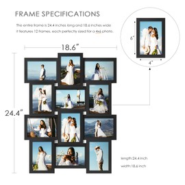 DUENPY 4x6 Picture Frame Collage, 12-Pack Picture Frames Collage Wall Decor, Set with Glass Front, Assembly Required, Black