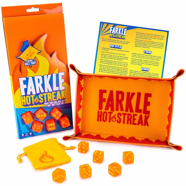 Brybelly Farkle Hot Streak: Fast, Frenetic Family Dice Game | Set Includes 6 Dice, Premium Bicast Leather Dice Tray, Dice Pouch, and Rules Card with Advanced Scoring