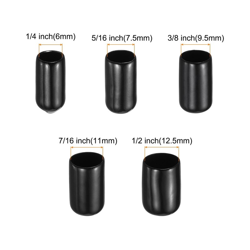 sourcing map 50pcs Round End Protective Caps Rubber Cover 1/4"