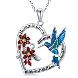 SLIACETE Hummingbird Necklaces for Women Girls 925 Sterling Silver Flower Hummingbird Pendant Chain Good Luck Jewellery Gifts, Sterling Silver, No Gemstone