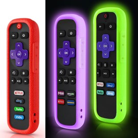3 Pack Remote Case for Roku, Battery Cover for TCL Roku Smart TV Steaming Stick Remote, Silicone Roku TV Remote Cover Universal Protective Skin Glow in The Dark Green and Purple, Red Not Glow