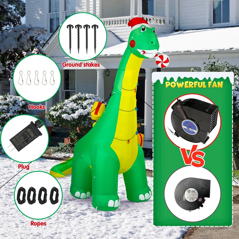 Calmbee 10 FT Christmas Inflatables Decoration, Giant Movable-Head Dinosaur with