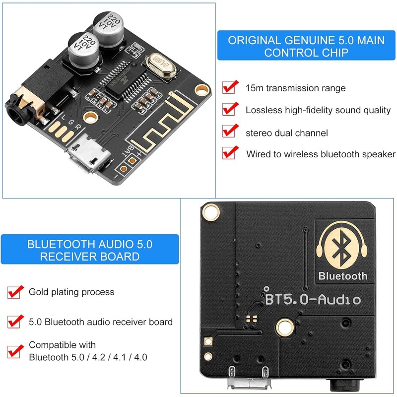 5pcs Bluetooth Audio Receiver Board BT 5.0 Stereo Audio Amplifier