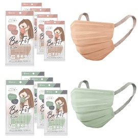 [2 Color Set] Mask Non-woven Fabric Bi-color Two-tone Mask, 35 Sheets x 2 Colors, 70 Masks, Normal Size, 7 Pieces, Pink Beige x Ash Pink + Pistachio x Gray
