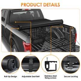 Nilight Soft Roll Up Truck Bed Tonneau Cover Compatible with Ford F150 2015 2016 2017 2018 2019 2020 2021 2022 2023 2024 6.5ft Truck Bed Cover