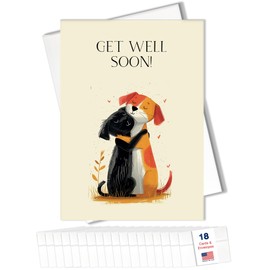 Get Well Soon Cards Bulk Greeting Card Set (Dog & Cat Hugs) 18 Pack With Envelopes - 5x7 Inch Feel Better Recovery Message for Team Members, Employees, Coworkers & Office (GW2403)