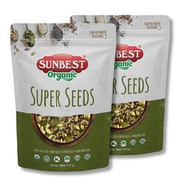 Sunbest Natural Sunbest Super Semillas Orgánicas Naturales 32 OZ (2 Lb) Ingredientes para Ensalada - Calabaza Cruda Orgánica Usda, Chia, Cáñamo, Giras
