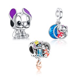 MITSOKU Cute stitch Charm Set Heart Friends Dangle Pendants Beads for Women Bracelets Necklaces 925 Sterling Silver Charms Jewelry Gift