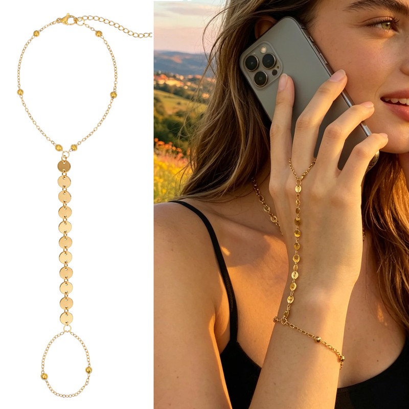 BOMAIL 7Pcs 14K Gold Plated Gold Hand Chain Bracelets for
