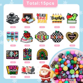 lovyomi 15Pcs Silicone Focal Beads, Character Silicone Beads for Pens, Silicone Beads for Keychain Making Bracelet Necklace Crafts(School Teach)
