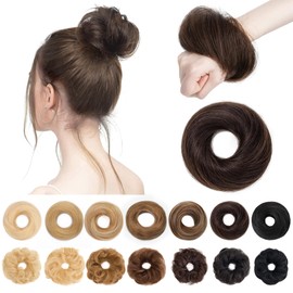 SEGO Human Hair Messy Bun Hairpieces Real Scrunchies Natural Wavy Smoothed Updo Donut Chignon Ponytail Extensions for Women Girls-2 PCS #02 Dark Brown