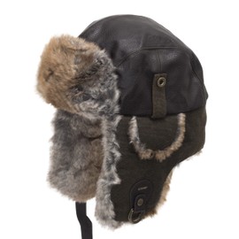 ULTRAFINO Sitka Unique Trapper Aviator Ushanka Hat Extra Soft Faux Fur and Leather Brown 7 3/8