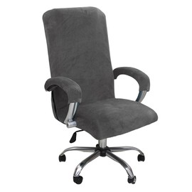 DKSLIPGO Velvet Office Chair Cover with Arm Covers - Stretch Computer Desk Universal Boss Swivel Gaming Chair Covers (Medium, Grey)
