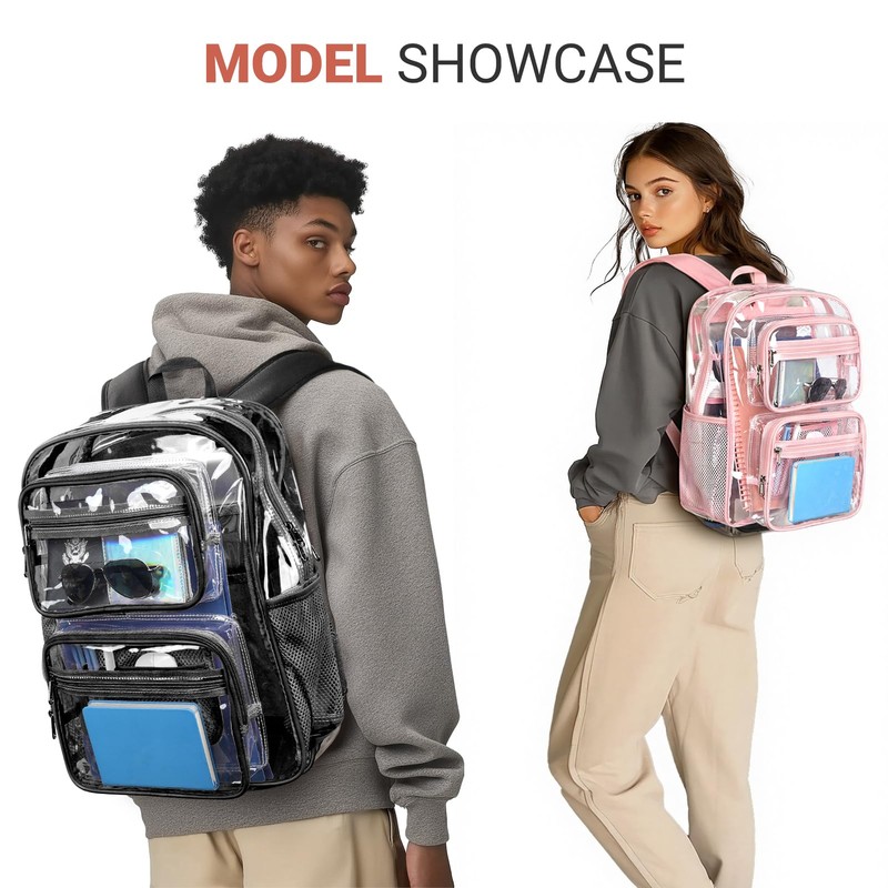 Heavy-Duty Clear Backpack for School and Work, Large Transparent Bag