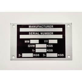 TWIN TRIPLE AXLE Trailer Caravan Transporter HGV VIN Plate Tag Frame Chassis ID 116 x 70mm