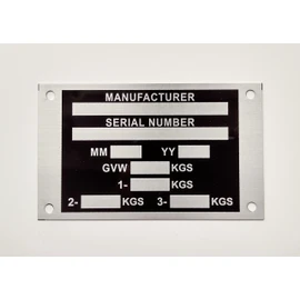 TWIN TRIPLE AXLE Trailer Caravan Transporter HGV VIN Plate Tag Frame Chassis ID 116 x 70mm