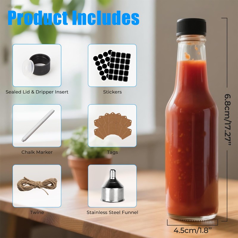 5 oz Hot Sauce Glass Bottles with Leak Proof Cap,Orifice