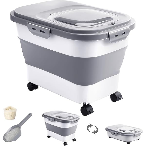 20-30 Lbs Rice Storage Container,Collapsible Food Storage Containers with Rolling