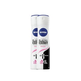 NIVEA Invisible Black & White Original Anti-Perspirant Spray 150ml – 48h Protection, No White Marks or Yellow Stains, Alcohol-Free, Quick Dry, Dermatologically Tested, For Women, 2 Pack