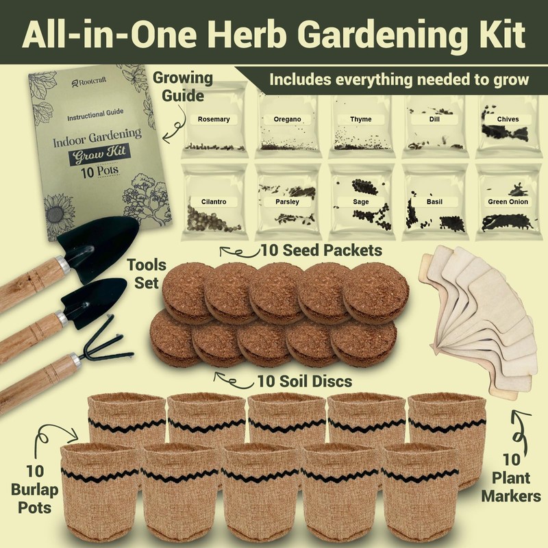 10 Herb Garden Planter Indoor Kit, 44pcs Complete Kitchen Herb