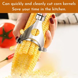 2Pcs Stainless Steel Corn Peeler & Kernel Remover Tool - 3-in-1 Corn Cob Stripper for Corn on the Cob, Pepper Seed Corer & Vegetable Slicer - Multi-Function Kitchen Gadget with Non-Slip Grip (Silver)