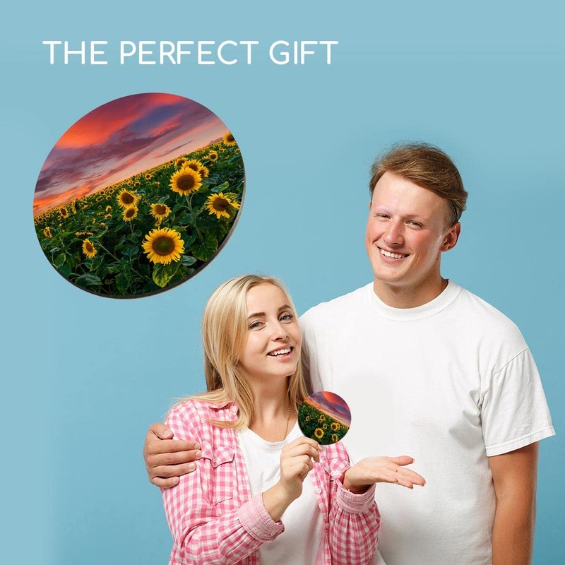 1 x Round Coaster - Sunflowers Field Sunset Flowers Cork