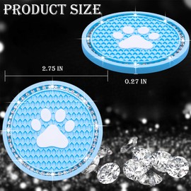 MEAJOO 2PCS Bling Car Cup Holder Coaster, Universal Dog/Cat Paw Auto Non-Slip Crystal Rhinestone Cup Holder Coaster, 2.75In Universal Non-Slip Recessed Car Interior Accessories (Blue & White)