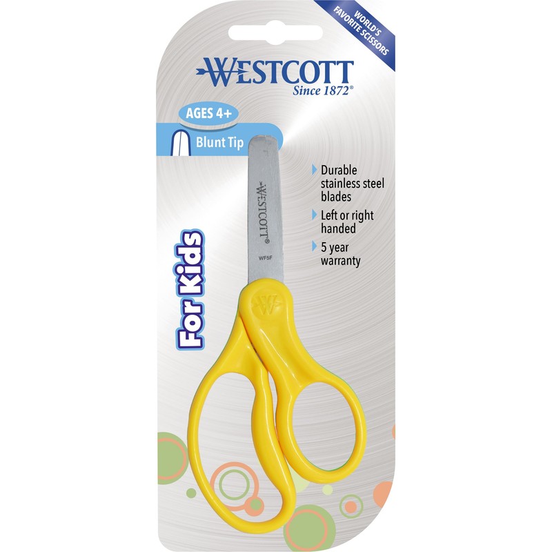 Westcott Classic Kids Scissors, Blunt Tip, 5 Inch, Neon Yellow