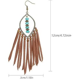 Boho Leather Earrings,Fringe Leather Earrings,Triangle Deerskin Leather Fringe Tassel Earrings,Turquoise Earrings,Western Leather Fringe Statement Dangle Earrings for Women Jewelry