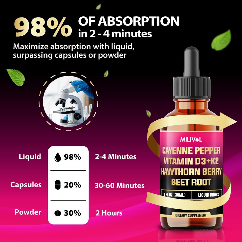 MILIVOL 5in1 Cayenne Pepper Liquid Drops with Hawthorn Berry and