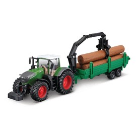 Bburago Fendt 1050 Vario Tractor with Wooden Transporter: Toy Tractor with Flywheel Drive, Movable Wood Grabber, Removable Cab, from 3 Years, Green (18-31677)
