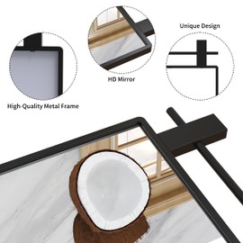 ANYHI Black Farmhouse Mirror for Wall, 32" × 28" Metal Frame Rectangle Mirror with Shelf, Perfect for Living Room, Bedroom, Entryway, Horizontal