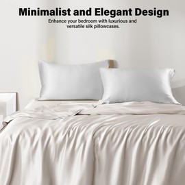 Silk Pillowcase for Hair and Skin, 22 Momme 100% Mulberry Silk Pillow Cases with Hidden Zipper, Natural Silk Satin Pillow Covers Gifts for Women Men (Silver Gray, Standard)