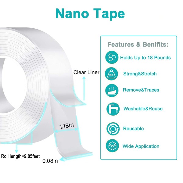BISS Nano Double Sided Tape Heavy Duty, Multipurpose Removable Mounting