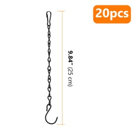 CHUEHKAK Pack of 20 Metal Hanging Chains, 25 cm Hanging Basket Chains, Metal Chains with Hooks, Black Hanging Baskets, Flower Pot Chains, for Flower Pot, Bird Cage, Lanterns