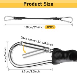 LangRay Tensioning Elastic Straps with Carabiner, Set of 4, 100 cm Expander with Hooks, Luggage Tensioner, Elastic Strap, Black Rubber Cord, Tensioning Rope, Rubber Tensioner for Luggage, A