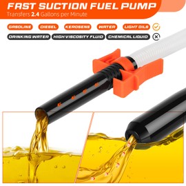 Portable Transfer Pump Battery Operated Electric Siphon Pump for Gas, Fuel, Diesel, Water Transfer 2.4 GPM Flow Oil Extractor -Easy to Use Hand Fuel Pump, Multi-Use Siphon Fuel Transfer Pump (Orange)