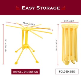Foldable Pasta Dryer, Pasta Dryer with 10 Rod Dryer, Compact, Easy to Store, Quick Installation (Yellow)