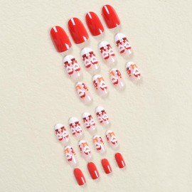 Christmas Press on Nails Short Oval Fake Nails Red Nude Santa Claus False Nails Glossy Full Cover Acrylic Nails Artificial Stick on Nails Winter Christmas Glue on Nails for Women and Girls 24Pcs