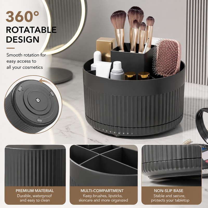 Rotating Makeup Brush Holder for Vanity Organization – 360° Desktop