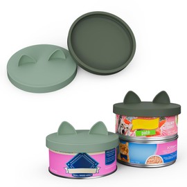 OHMO 2 Pack Pet Food Can Lids, (3.3 in / 85mm) Silicone Pet Food Can Lids Covers for 5.5 oz Cat and Dog Food Cans, Camo&Light Green