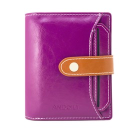 ANDOILT Wallets for Women Genuine Leather Small Bifold Wallet RFID Blocking Card Case Purse with ID Window Coin Pocket Rose Red