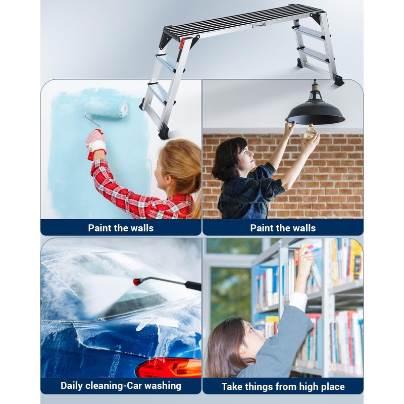 𝐖𝐨𝐫𝐤 𝐏𝐥𝐚𝐭𝐟𝐨𝐫𝐦 𝐓𝐰𝐨 𝐒𝐭𝐞𝐩 𝐋𝐚𝐝𝐝𝐞𝐫, 50×12×27 Aluminum Platform Non-Slip, Heavy