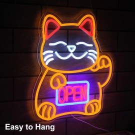 Lucky Cat Neon Sign Open LED Signs for Japanese Room Decor Fortune Cat Neon Light Dimmable Open Neon Signs for Restaurant Ramen Shop Izakaya Sushi Bar Decor Business Openings