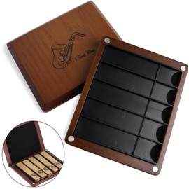 Kmise Wooden Reed Case with Magnetic Closure, Dual-Sided Storage Design, 10 Reed Capacity for Saxophone, Clarinet (Brown)
