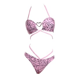 MEOWCOS - Traje de baño gótico con estampado de telaraña rosa gótico, estilo oscuro, estilo gótico, Rosado, Small