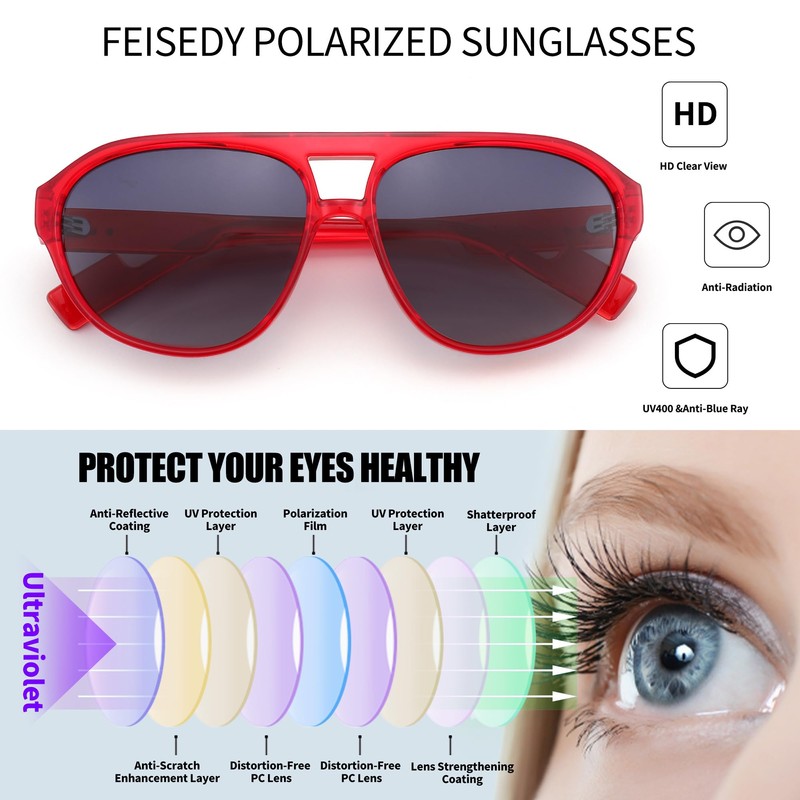 FEISEDY Sunglasses Women Men Polarized, Small 70s Aviator Frame, Retro