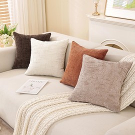 TAOSON Chenille Throw Pillow Covers 20x20 Inch Set of 2,Thick Textured Slubby Couch Cushion Covers Farmhouse Accent Modern Neutral Decorative Pillow Cases for Couch Sofa Bed Living Room, Rust